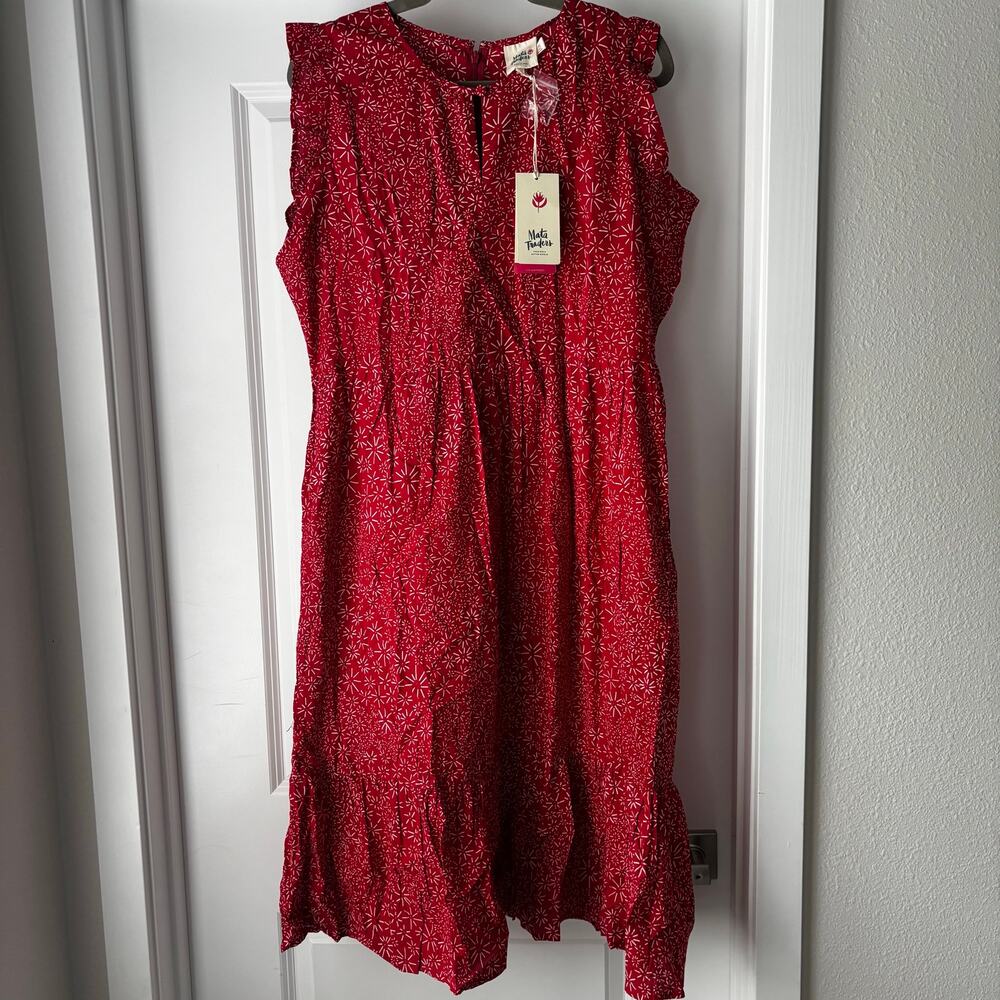 Mata Traders NWT Tiered Midi Dress Red & White 100% Cotton Boho Bohemian Sz XL